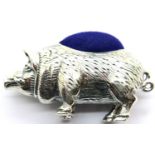 Sterling silver pig pin cushion, L: 40 mm. P&P Group 1 (£14+VAT for the first lot and £1+VAT for