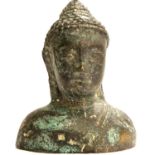 An early hollow bronze bust of Guan Yin, H: 10 cm. P&P Group 2 (£18+VAT for the first lot and £3+VAT