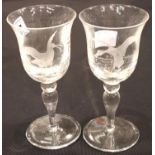 Robert Ellison (Meadows Glass) pair of etched Pinot Noir glasses, each signed, H: 17 cm. P&P Group 3