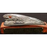 Higham Hawk car bonnet mascot with illuminating eyes, some age with chrome fittings, L: 18 cm. P&P