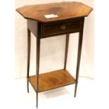 An Edwardian crossbanded walnut and mahogany lamp table, single-drawer with under-shelf, for