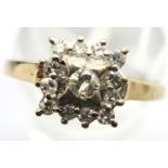 9ct gold diamond set cluster dress ring, size P. P&P Group 1 (£14+VAT for the first lot and £1+VAT