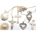 Three 925 silver pendant necklaces, crucifix pendant necklace and two stone-set silver cross