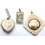 925 silver St Christopher pendant necklace, a vintage heart locket and a gold washed silver fob,