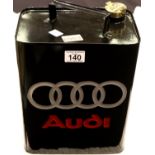 Black Audi petrol can with brass cap, H: 34 cm. P&P Group 3 (£25+VAT for the first lot and £5+VAT