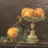 Unattributed Victorian oil on canvas of a still life arrangement with tazza and fruit, 32 x 42 cm