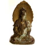 19th century gilt bronze Tibetan seated figure of a Bodhisattva, hollow, H 20 cm. P&P Group 2 (£18+