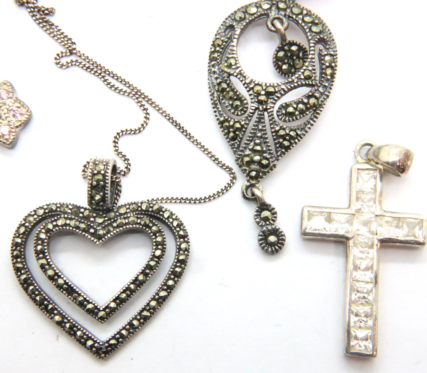 Three 925 silver pendant necklaces, crucifix pendant necklace and two stone-set silver cross - Image 3 of 4