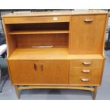 G Plan asymmetric teak buffet of drawers and cupboards, 125 x 48 x 123 cm H. Not available for in-