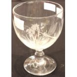 Robert Ellison (Meadows Glass) oversized etched chalice, signed and dated 1977, H: 18 cm. P&P
