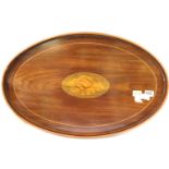 An Edwardian shell inlaid mahogany oval tray, L: 69 cm. P&P Group 3 (£25+VAT for the first lot