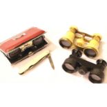 Ivory bound and lacquered brass opera glasses, pair of Elddis G Rodenstock opera glasses and a