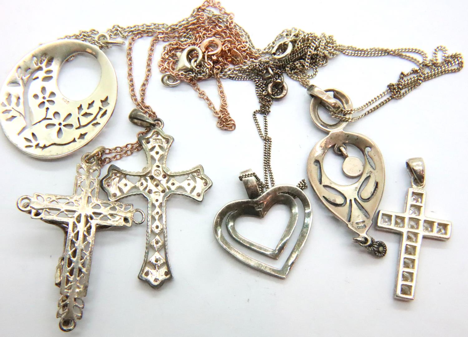 Three 925 silver pendant necklaces, crucifix pendant necklace and two stone-set silver cross - Image 4 of 4