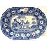 John Rogers and Sons blue over white zebra pattern meat platter decorated with zebra and figures