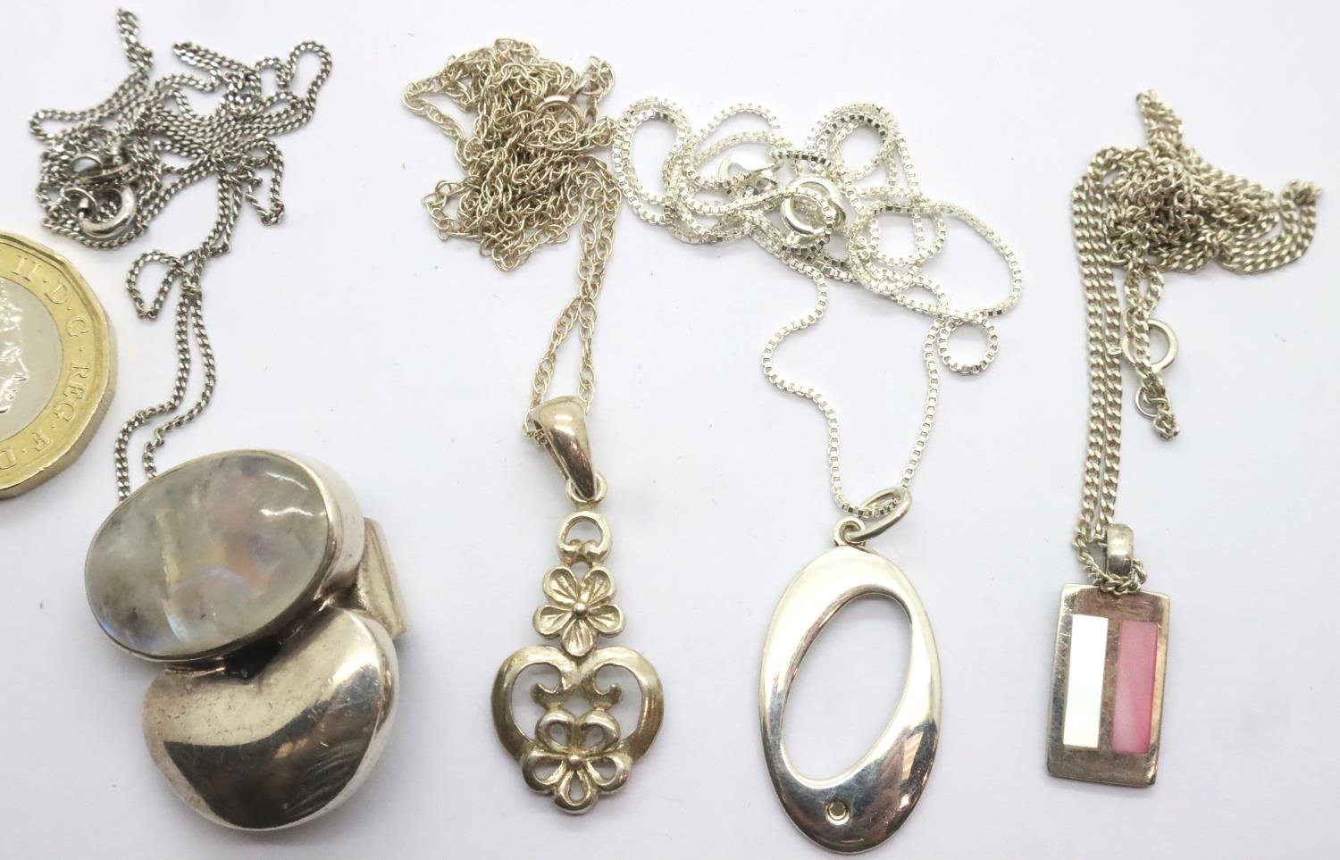 Four silver pendant necklaces, two stone set. P&P Group 1 (£14+VAT for the first lot and £1+VAT