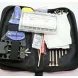 147 piece wristwatch repair kit with back opening knives, link removers and a set of wristwatch