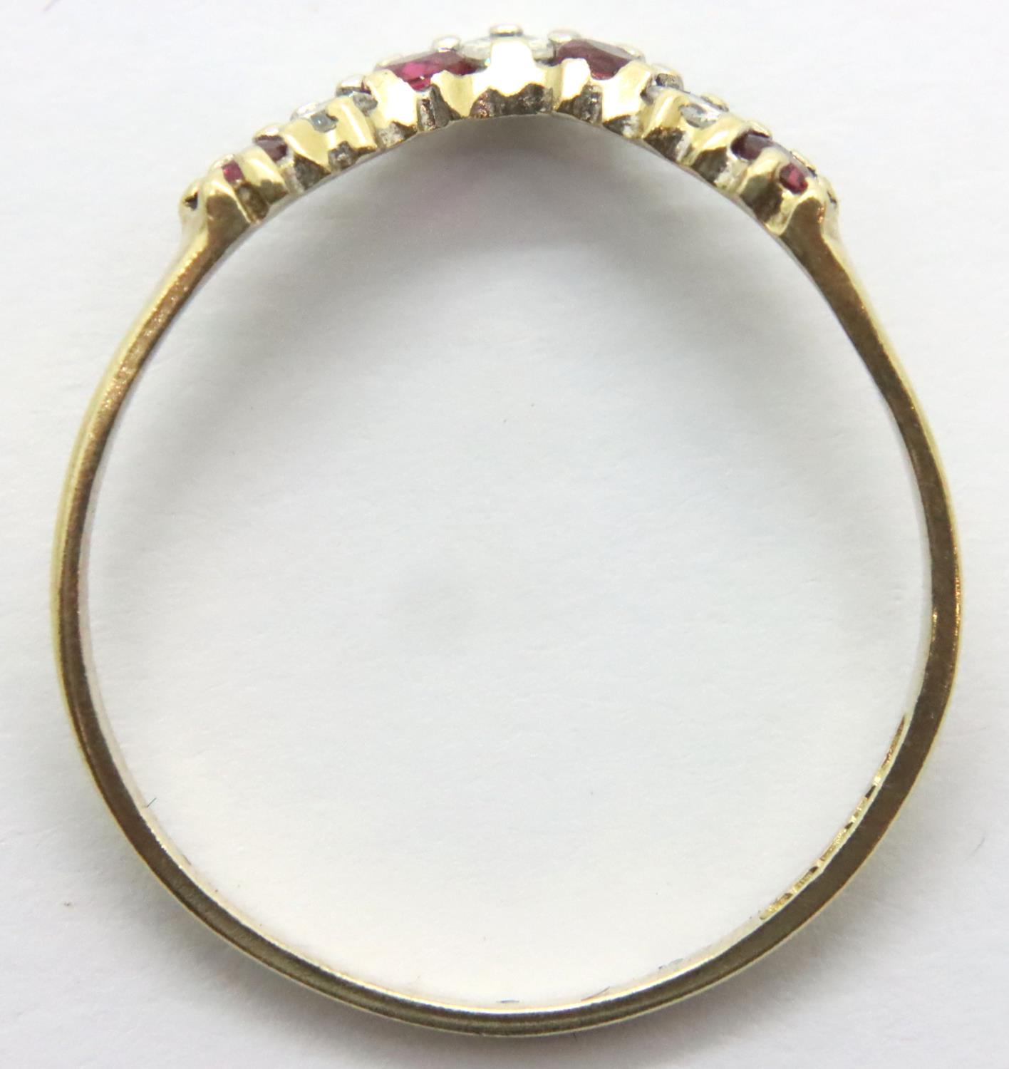 9ct gold wishbone ring set with pink stones and diamonds, size N, 0.9g. P&P Group 1 (£14+VAT for the - Image 3 of 3