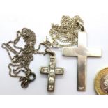 Two silver crosses and chains, one stone set. P&P Group 1 (£14+VAT for the first lot and £1+VAT