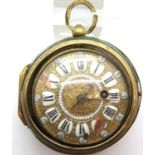 JEAN ARTUS, PARIS; pair cased French gilt pocket watch with enamel and brass face, enamel Roman