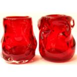 Pair of Whitefriars knobbly glass handmade vases, 13 cm. Not available for in-house P&P, contact