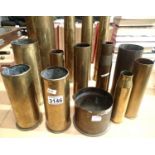 Collection of fourteen inert brass shell cases from various periods. Not available for in-house P&P,