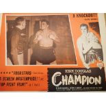 CHAMPION lobby card; close up of featuring boxer Kirk Douglas, Noir boxing classic. P&P Group 1 (£