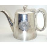 WWII silver plated tea pot with Australian Commonwealth Military forces insignia. P&P Group 2 (£18+