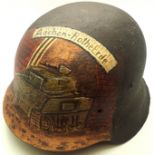 WWII German M42 helmet that was found in Aachen, German with post war memorial painting. P&P Group 2