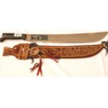 Large machete in leather sheath. Not available for in-house P&P, contact Paul O'Hea at Mailboxes
