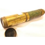 Late 19th century lacquered brass three draw telescope. P&P Group 3 (£25+VAT for the first lot