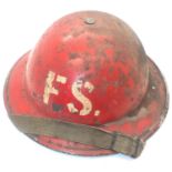 WWII Home Front fire service helmet dated 1939 with leather liner and canvas chinstrap. P&P Group