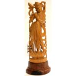 Buddhist carved Goddess figurine, H: 24 cm. P&P Group 2 (£18+VAT for the first lot and £3+VAT for