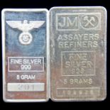 Two fine silver bullion ingots, each 5g, each numbered, one encapsulated. P&P Group 1 (£14+VAT for