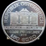 2015 Austrian one-ounce fine silver 1,50 Euro, Wiener Philharmonic. P&P Group 1 (£14+VAT for the