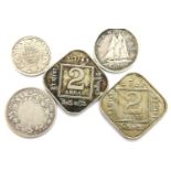 Five coins of George IV, George V and George VI, including two 1918 2 Annas (India). P&P Group 1 (£