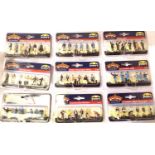 Nine Bachmann scenecraft OO scale figure packs, 2x loco staff, construction workers, business men,