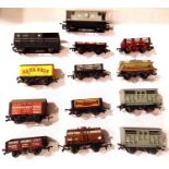Thirteen OO scale pre grouping and private owner wagons; LMS, GWR, Saxa Salt, United Molasses etc