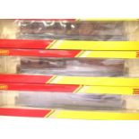 Three Hornby LMS red coaches; R4389 brake x2 and R4388 composite in excellent condition, boxed. P&