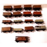 Seventeen OO scale BR related wagons; mogo, fruit, banana, sand, mineral, brake vans etc. various