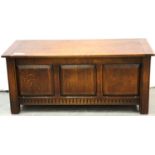 19th Century oak blanket chest panelled front with gadrooned detail, 122 x 54 x 53 cm H. Not