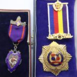Two Oddfellows medals including a 9ct gold and a silver gilt example, gold weight 46.8g, the name