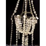 An early 20th Century electrolier with cut glass drops, H: 60 cm. Not available for in-house P&P,