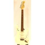 Sunn Mustang triple pickup electric guitar with cracks to body. Not available for in-house P&P,