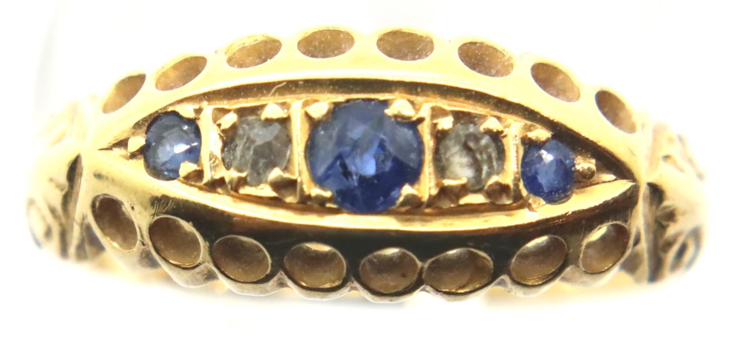Antique 18ct gold sapphire and diamond ring, size L, 2.1g. P&P Group 1 (£14+VAT for the first lot