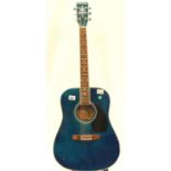 Blue Stretton Payne acoustic guitar, some damage to body. Not available for in-house P&P, contact