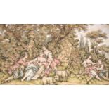 Large framed tapestry of courting couples and maidens, 60 x 120 cm. Not available for in-house P&