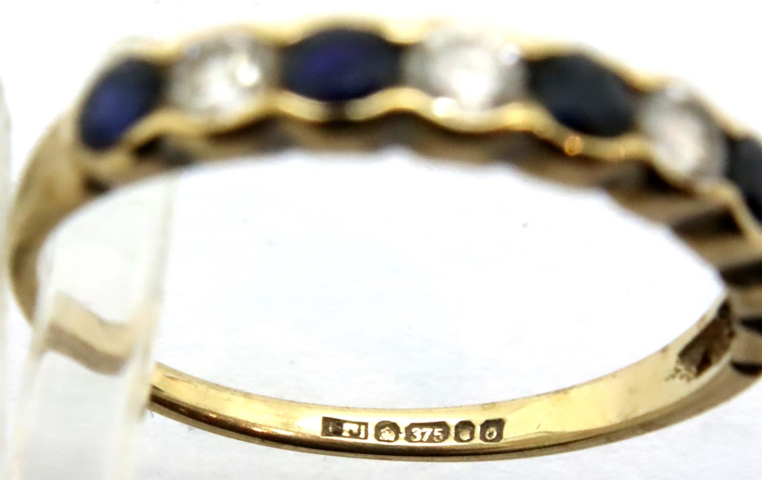 9ct gold hallmarked diamond and sapphire half eternity ring, size K, 1.2g. P&P Group 1 (£14+VAT - Image 2 of 3