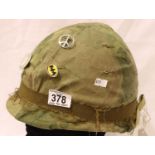 Vietnam Era M1 Helmet & Liner with Mitchell & Duck Hunter Reversible cover. P&P Group 2 (£18+VAT for