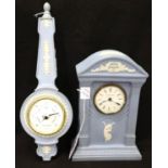 A Wedgwood mantle clock and a Wedgwood wall barometer. Not available for in-house P&P, contact