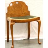 An Art Deco stool in walnut with an upholstered seat pad, H: 70 cm. Not available for in-house P&